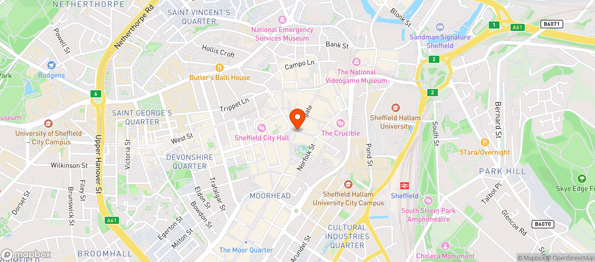 Map showing Miller & Carter - Sheffield City Centre