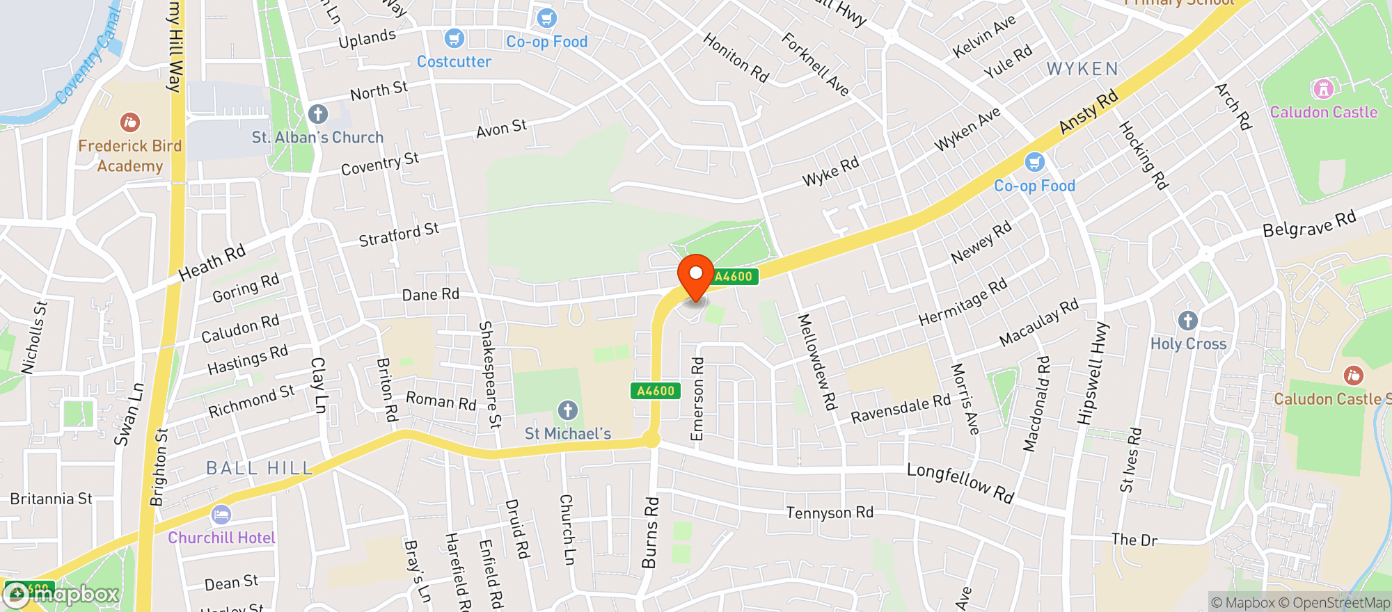 Map showing Walsgrave