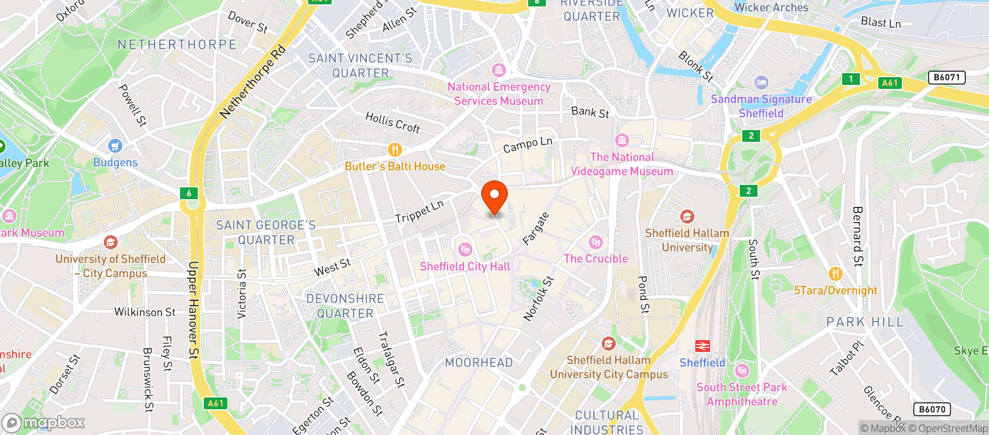 Map showing All Bar One Sheffield