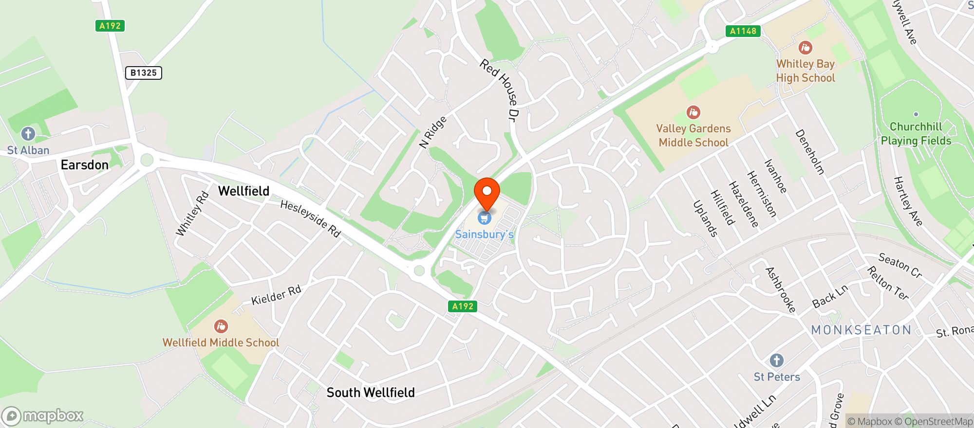 Map showing Sainsburys Whitley Bay