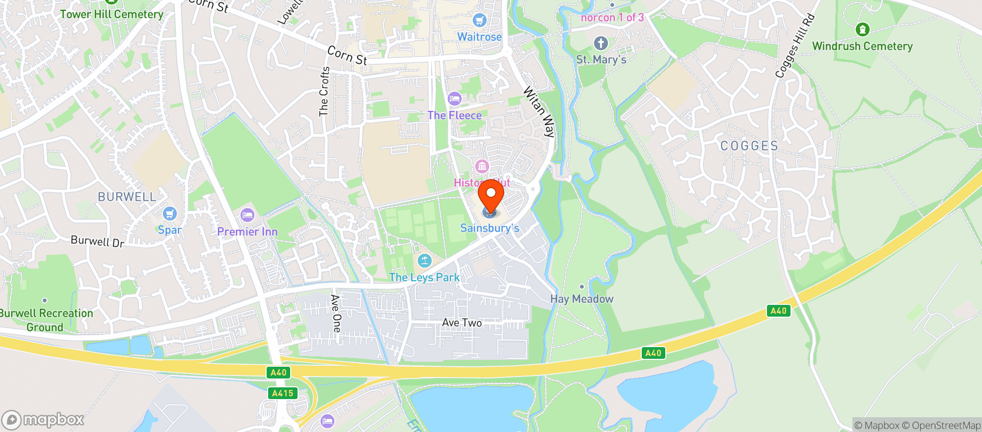Map showing Sainsburys Witney