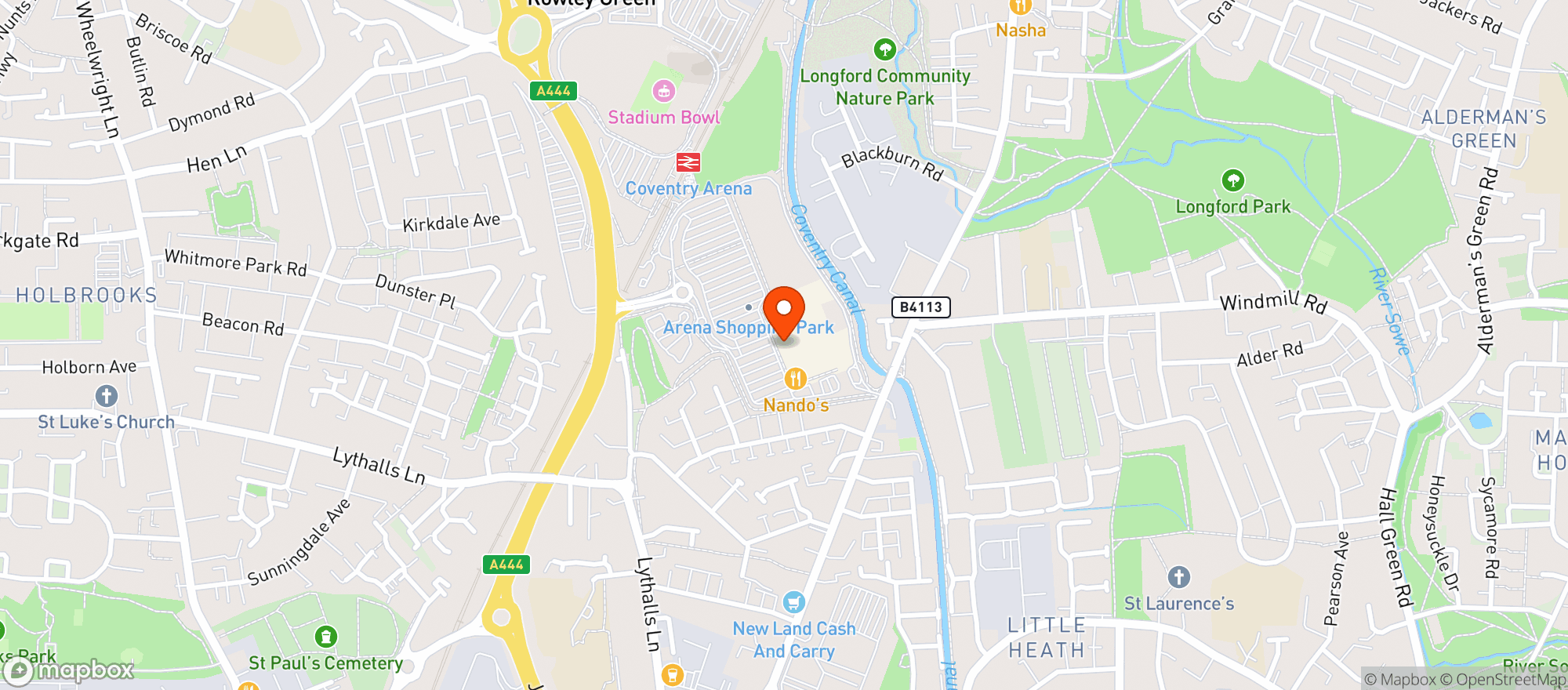 Map showing Tesco Extra Coventry Arena
