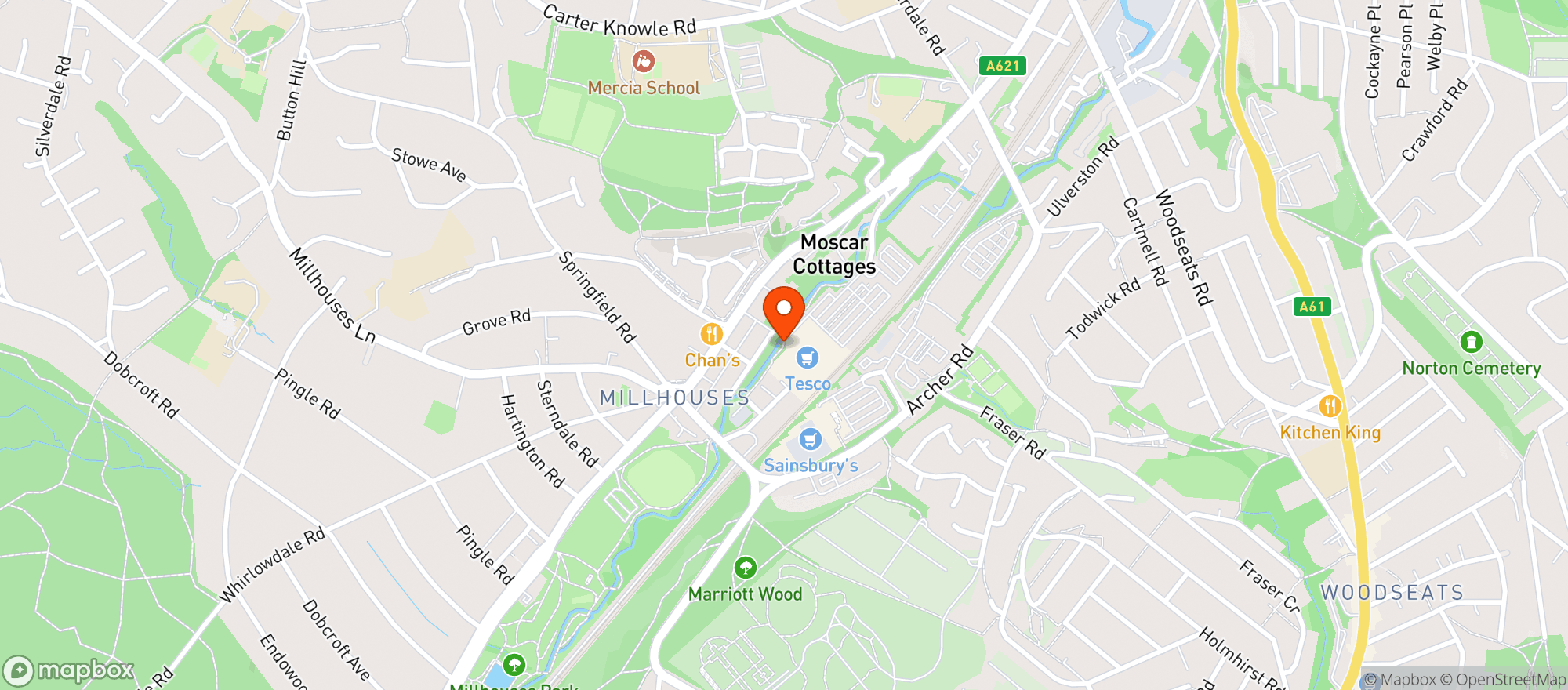 Map showing Tesco Superstore Sheffield Abbeydale