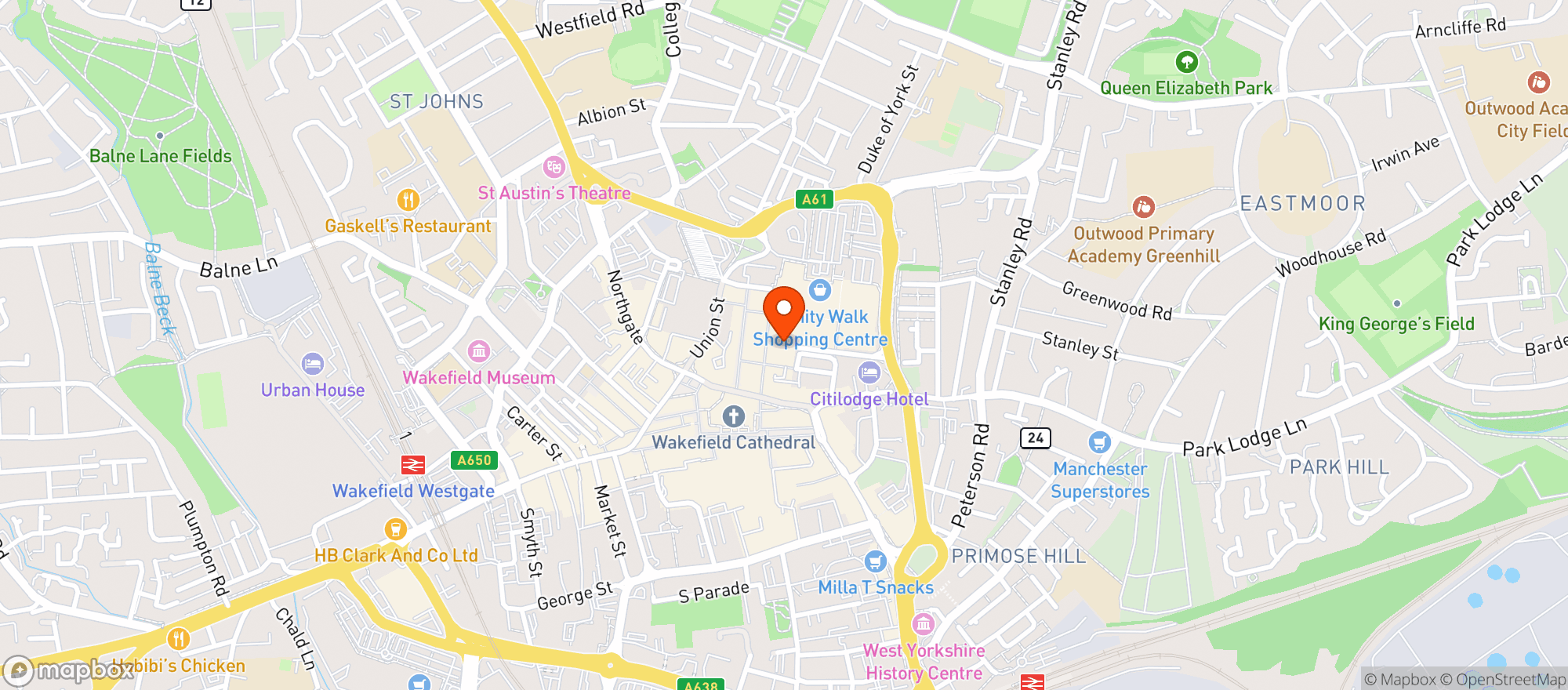 Map showing Sainsburys Wakefield Marsh Way