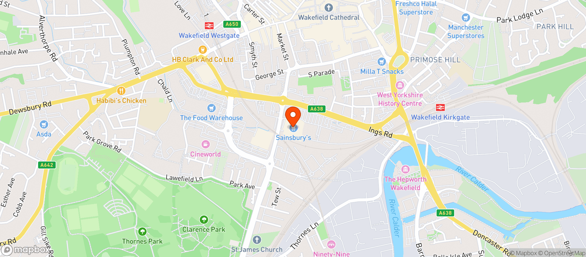 Map showing Sainsburys Wakefield Ings Road