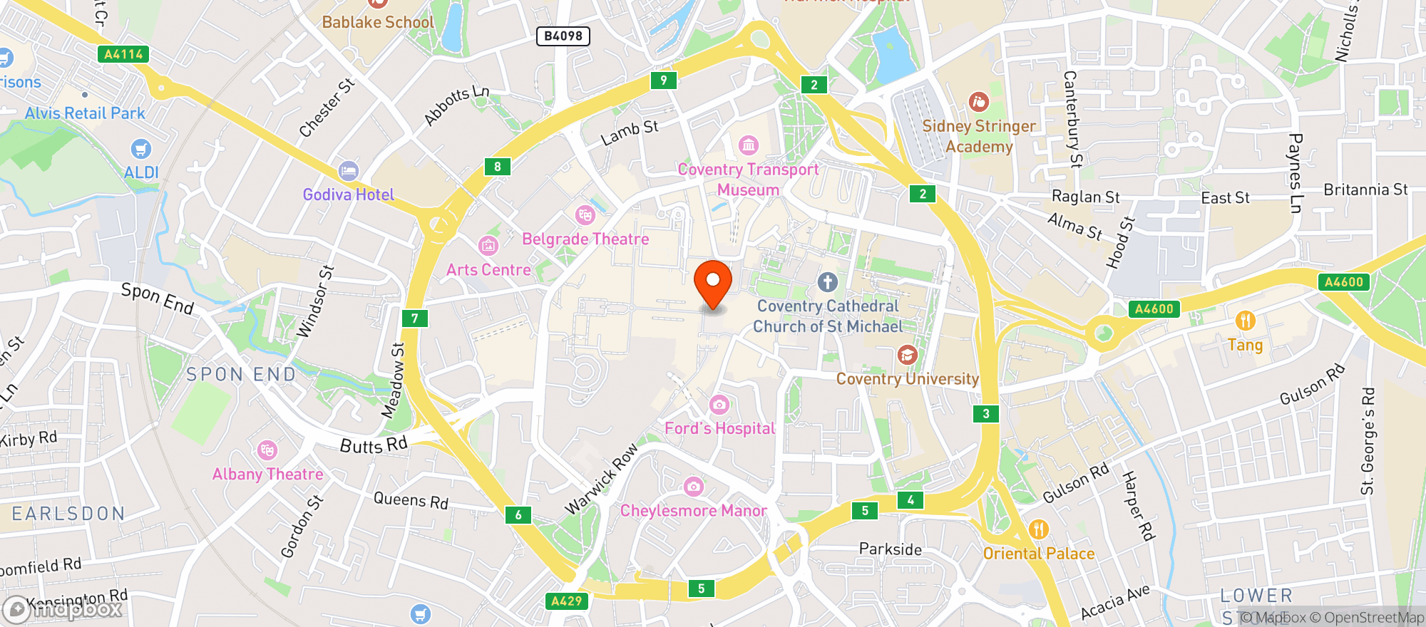 Map showing Boom Battle Bar Coventry