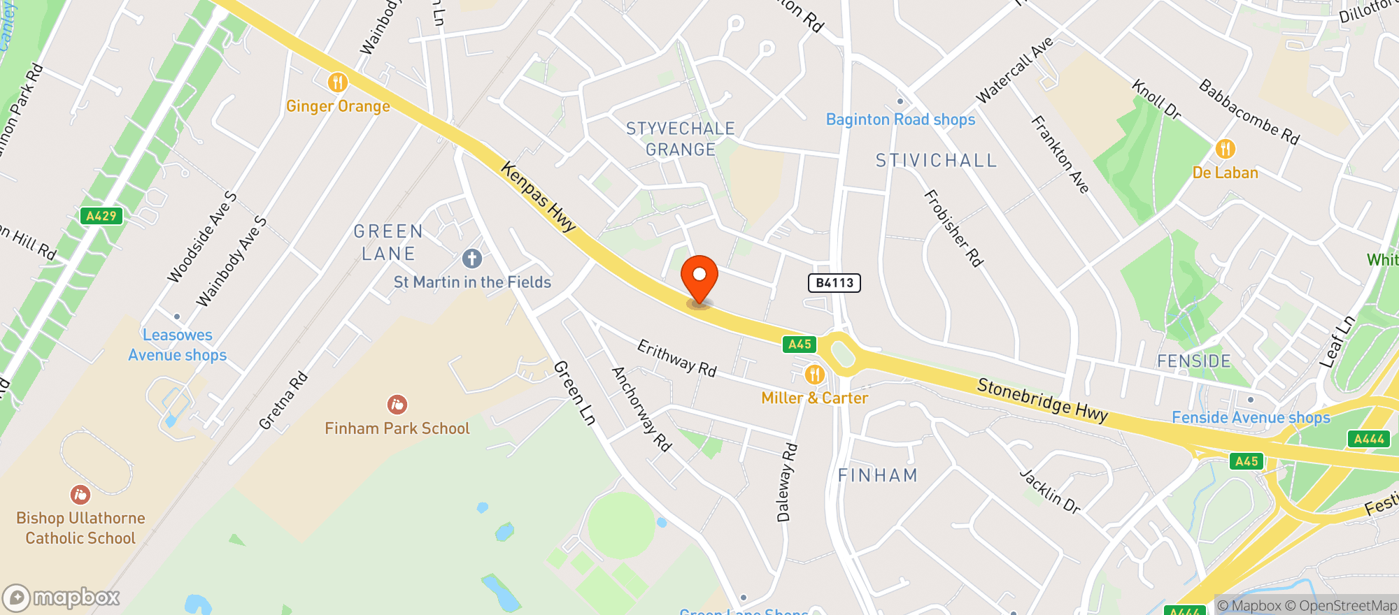 Map showing Miller & Carter - Coventry