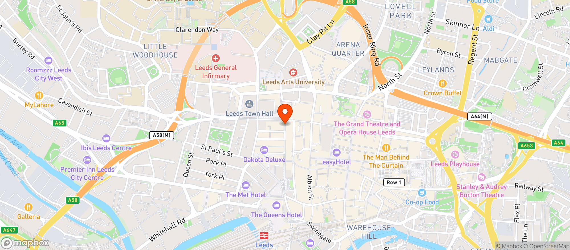 Map showing The Head Of Steam Leeds Park Row