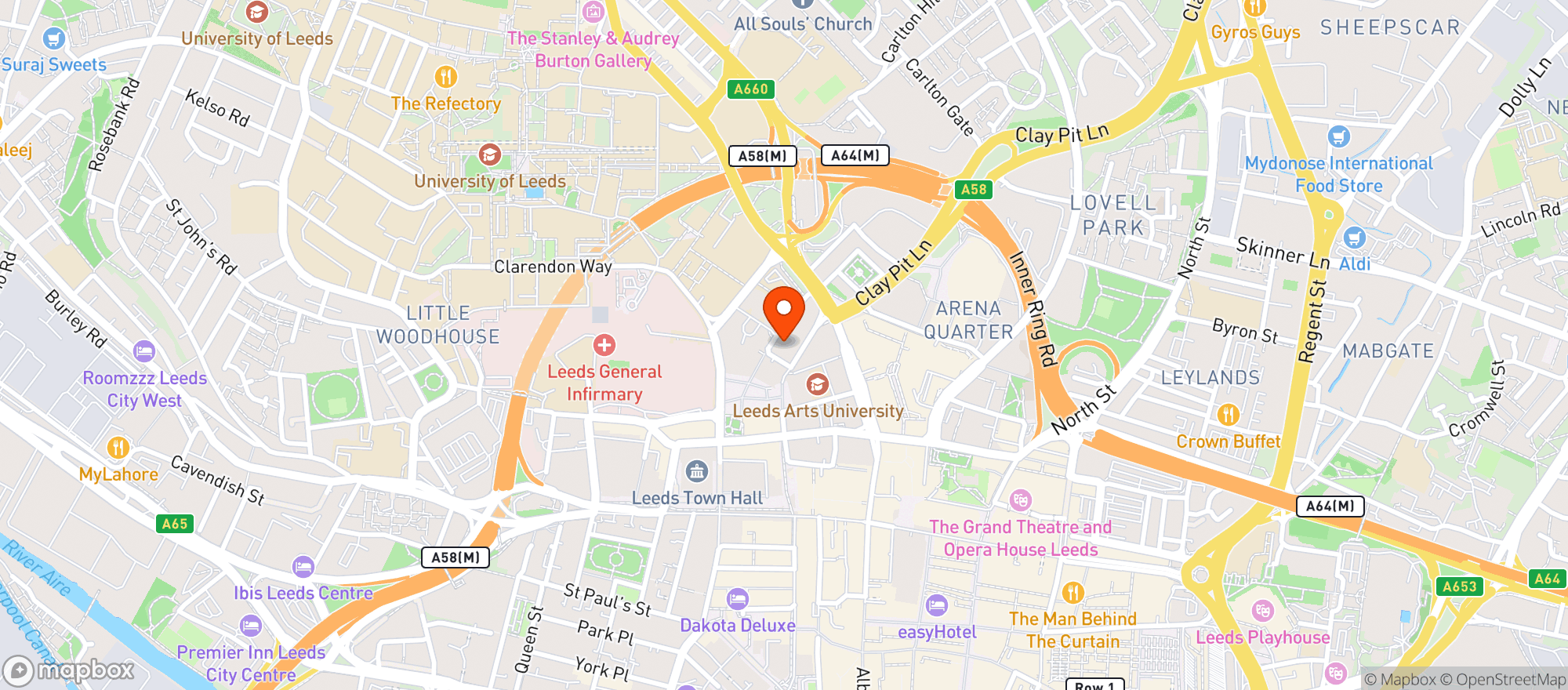 Map showing O2 Academy Leeds