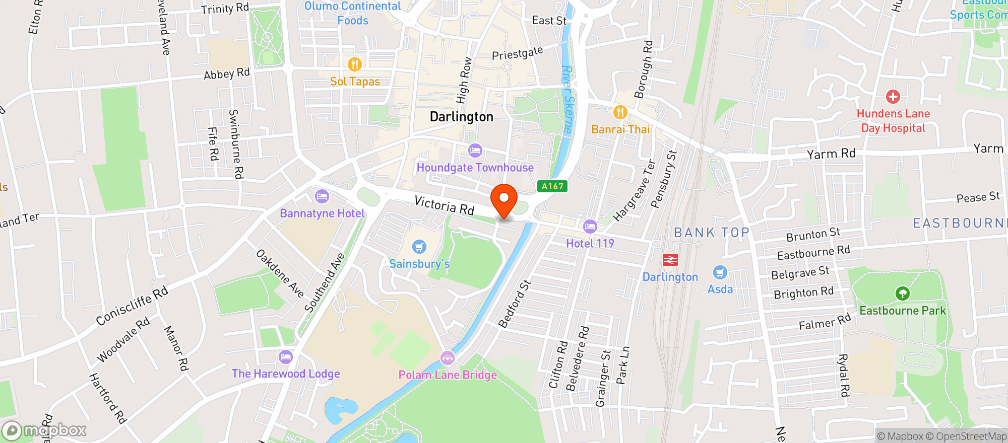 Map showing Sainsburys Darlington