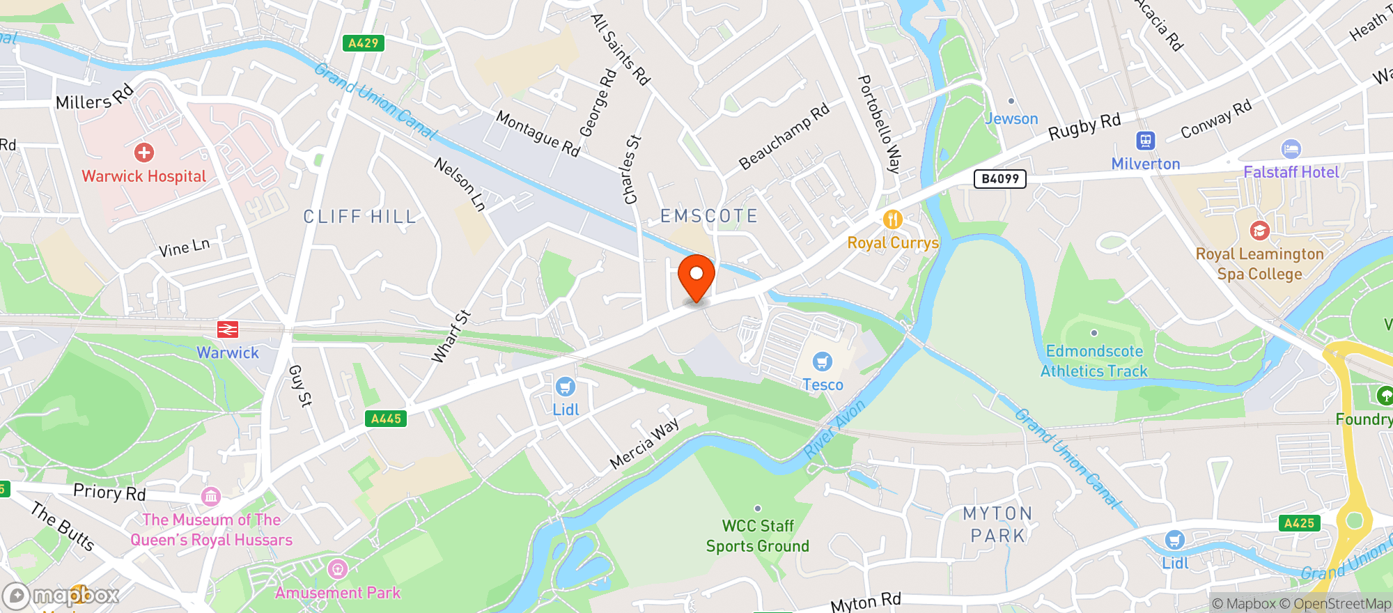 Map showing Tesco Superstore Warwick