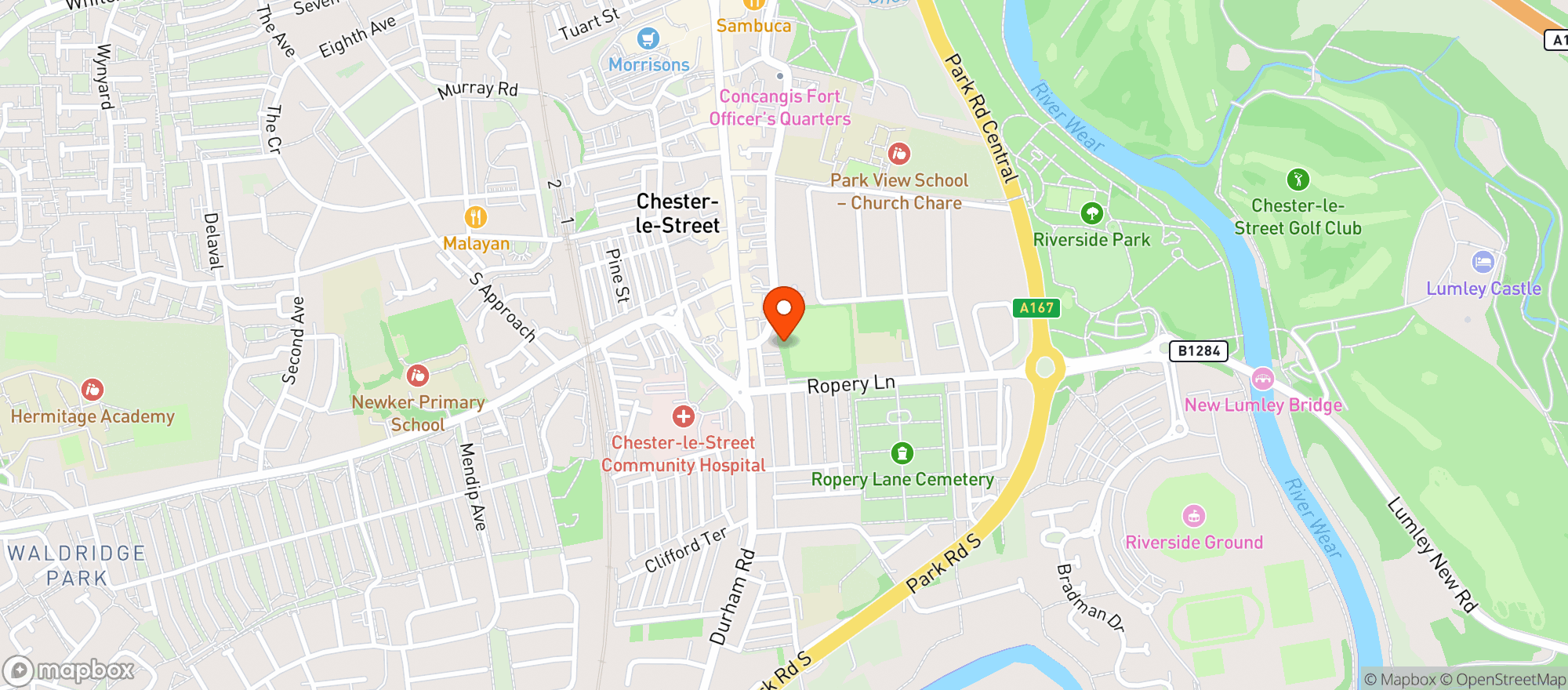 Map showing Chester Le Street Cricket Club