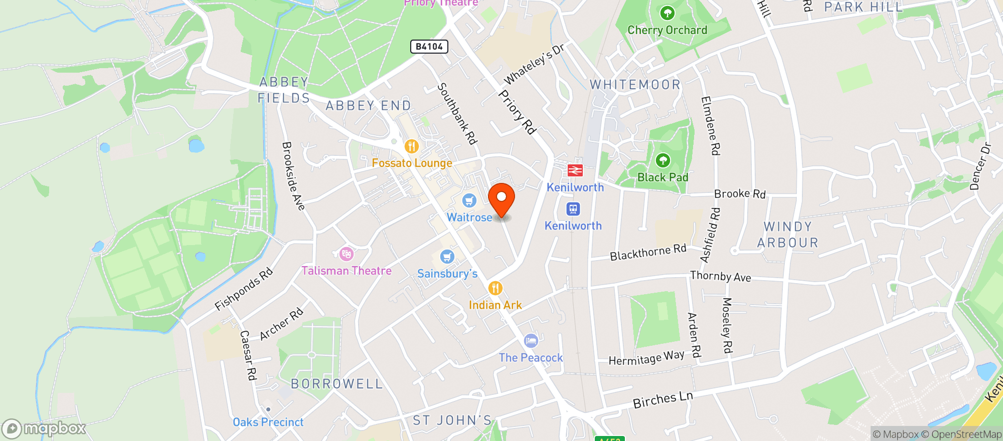 Map showing Waitrose Kenilworth