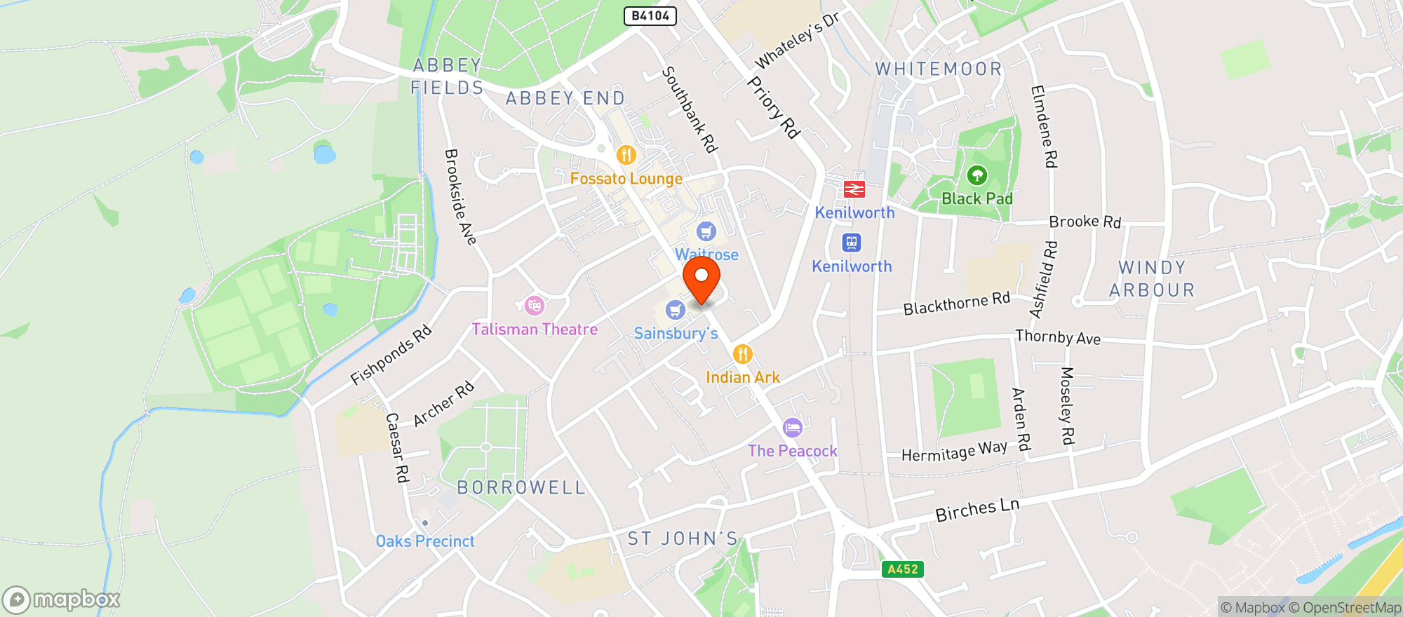 Map showing Sainsburys Kenilworth