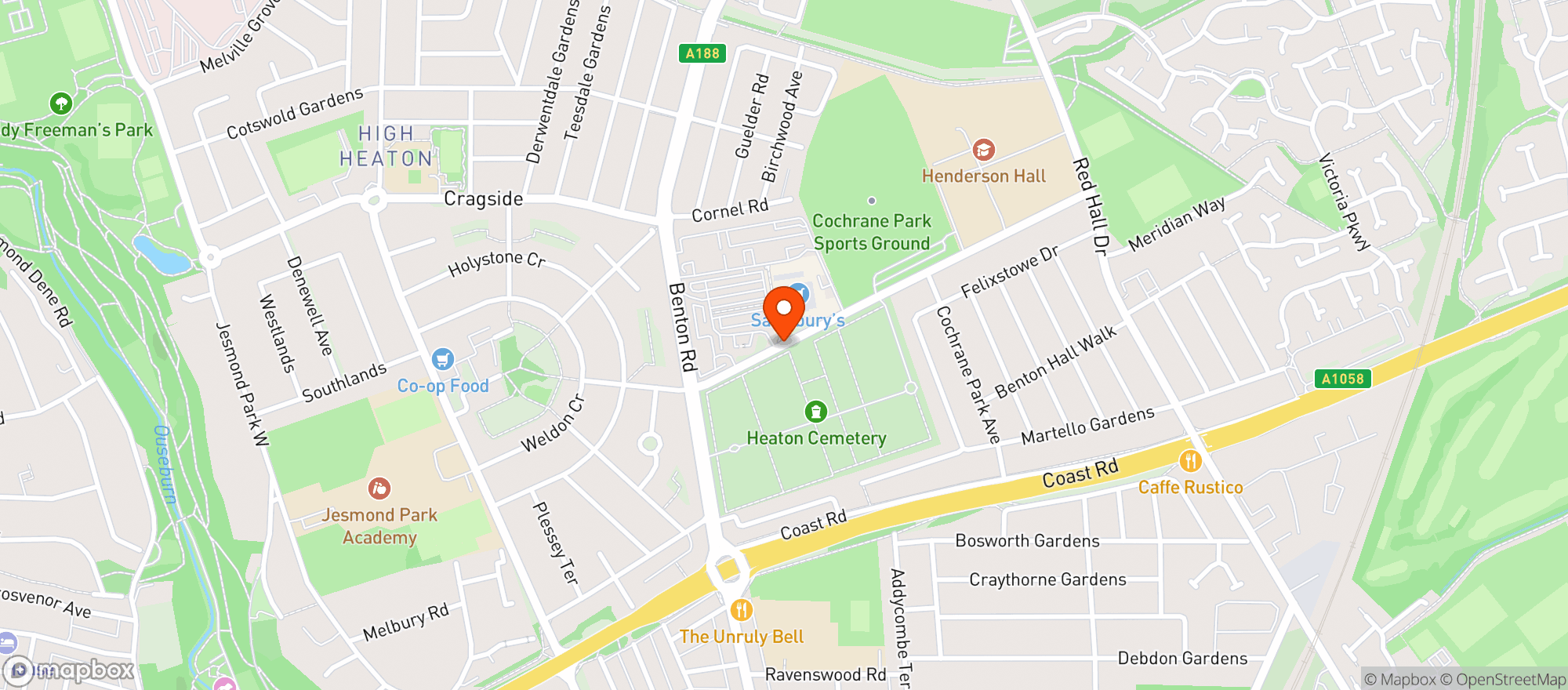 Map showing Sainsburys Heaton Newcastle