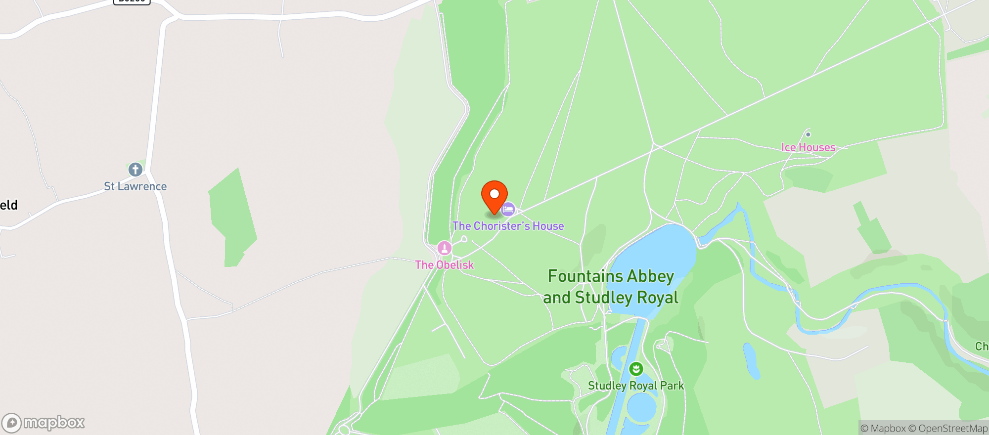 Map showing Fountains Abbey, National Trust Visitor Centre