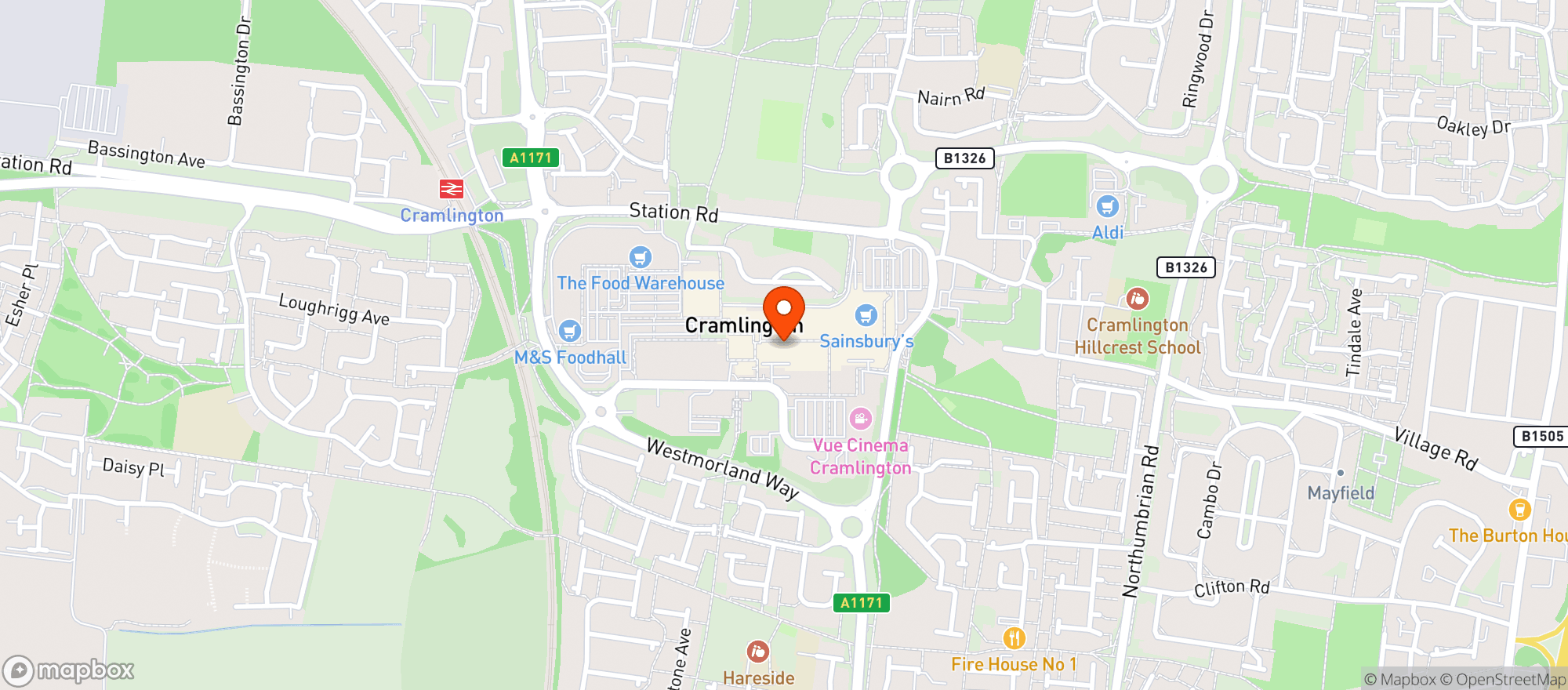 Map showing Sainsburys Cramlington