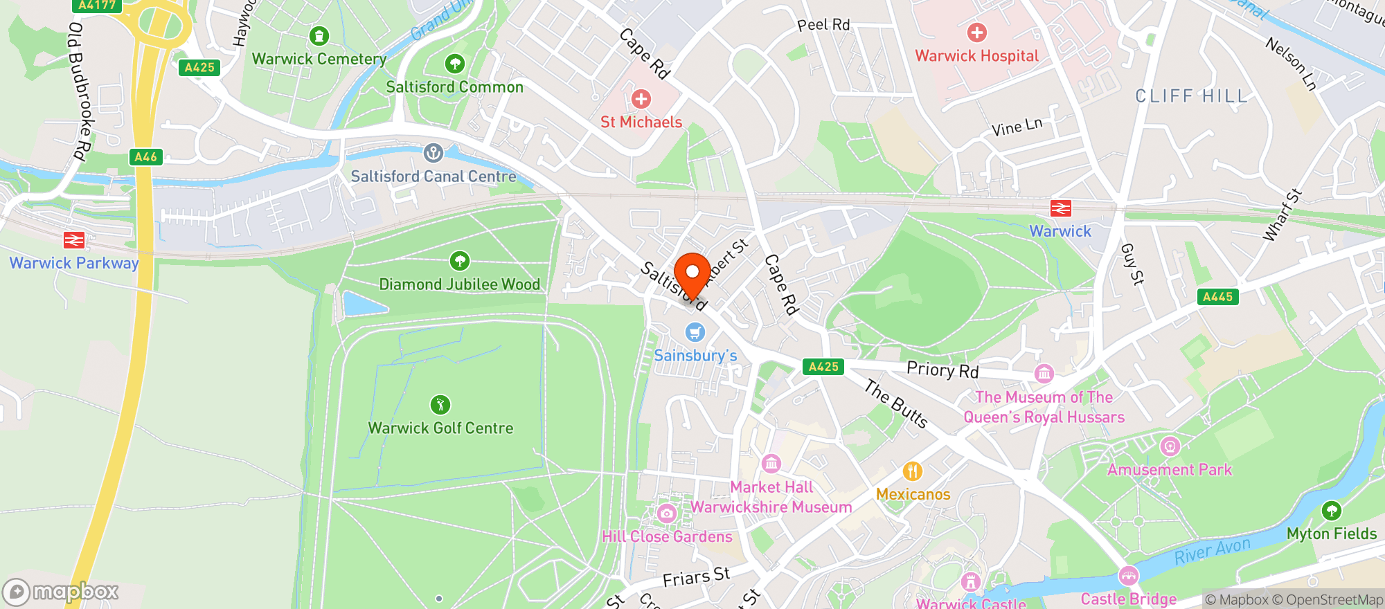 Map showing Sainsburys Warwick