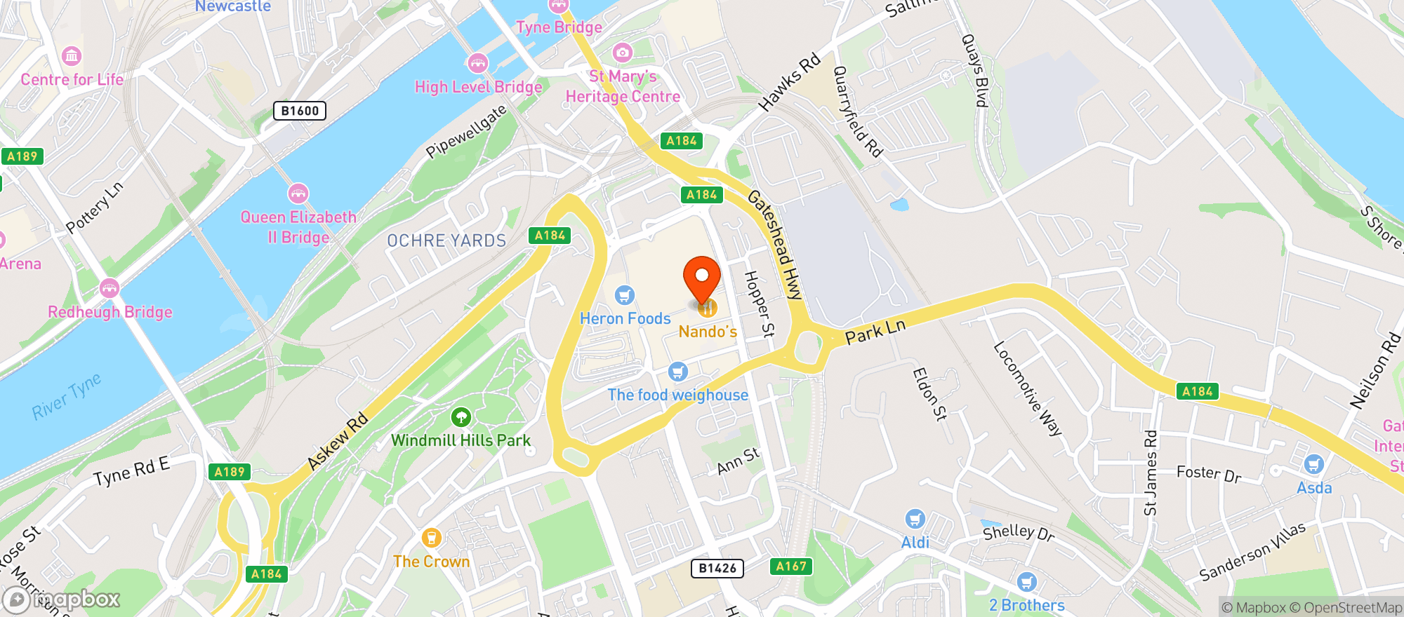 Map showing Tesco Extra Gateshead Trinity Square