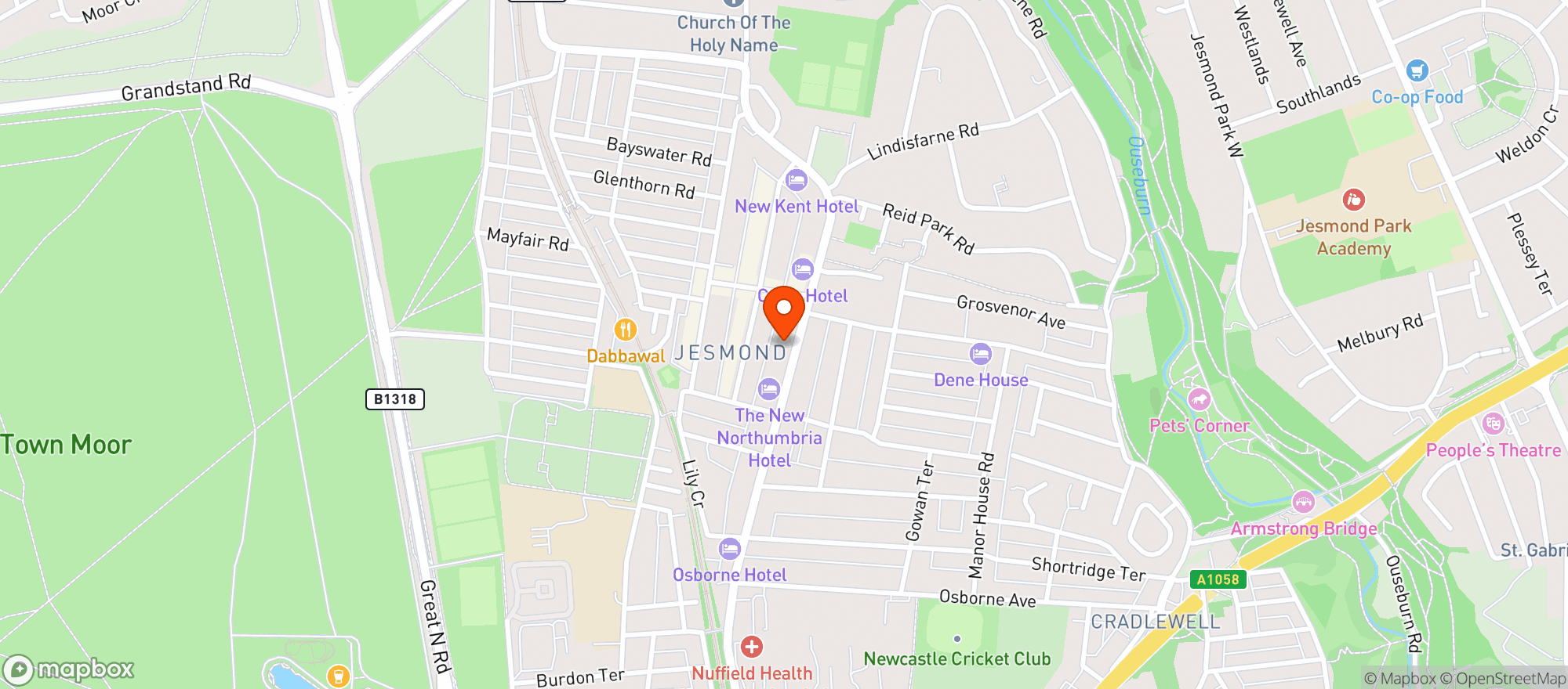 Map showing Waitrose Jesmond