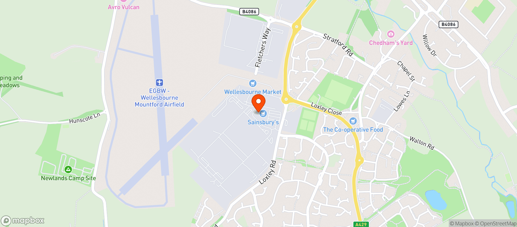 Map showing Sainsburys Wellesbourne