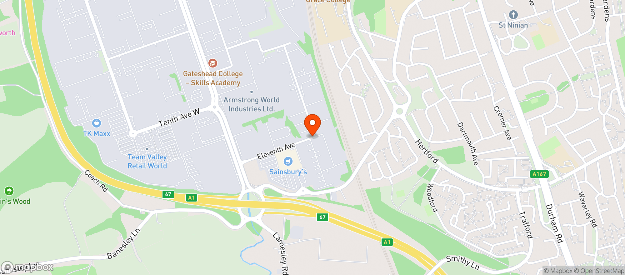 Map showing Sainsburys Team Valley