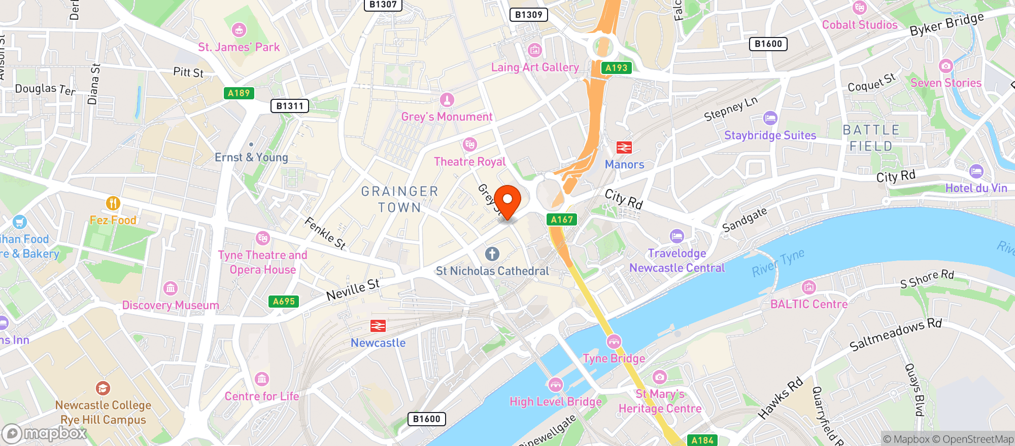 Map showing Miller & Carter - Newcastle