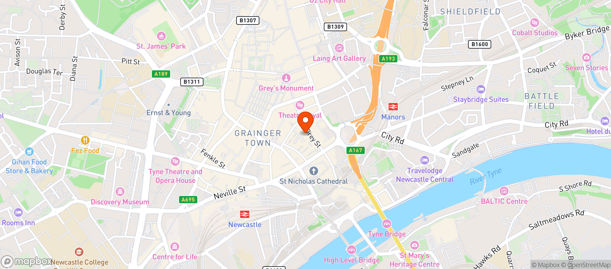 Map showing All Bar  One Newcastle