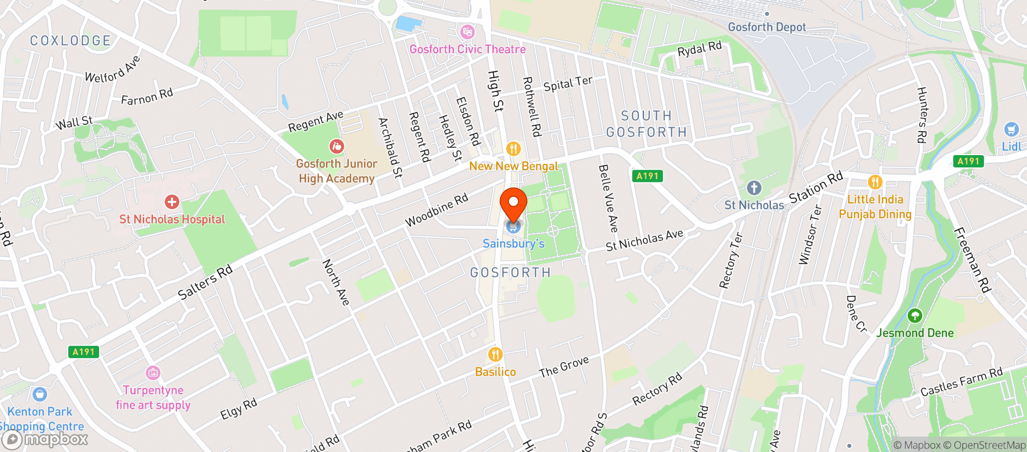 Map showing Sainsburys Gosforth