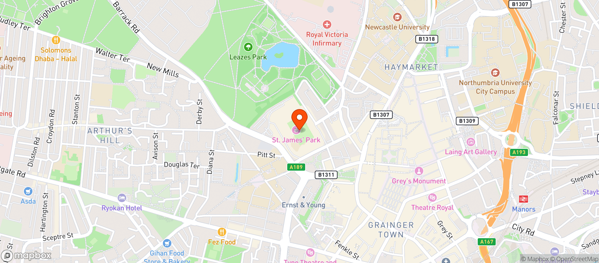 Map showing St James' Park