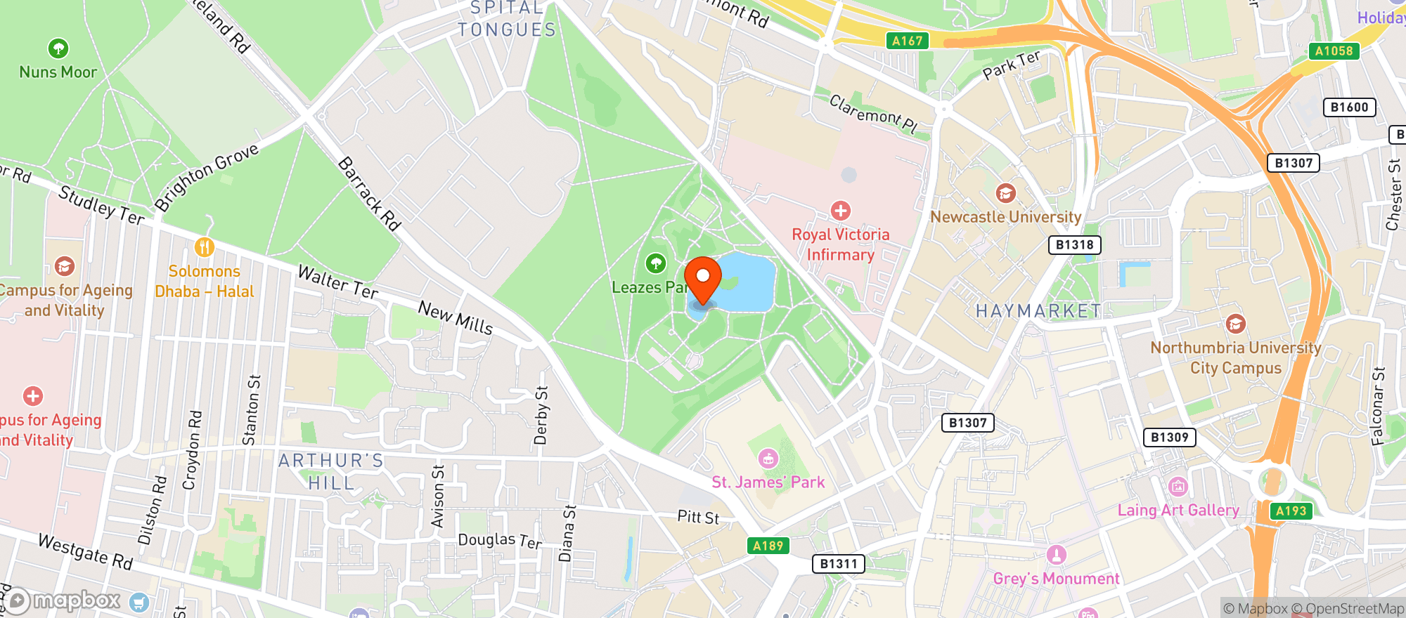 Map showing Leazes Park