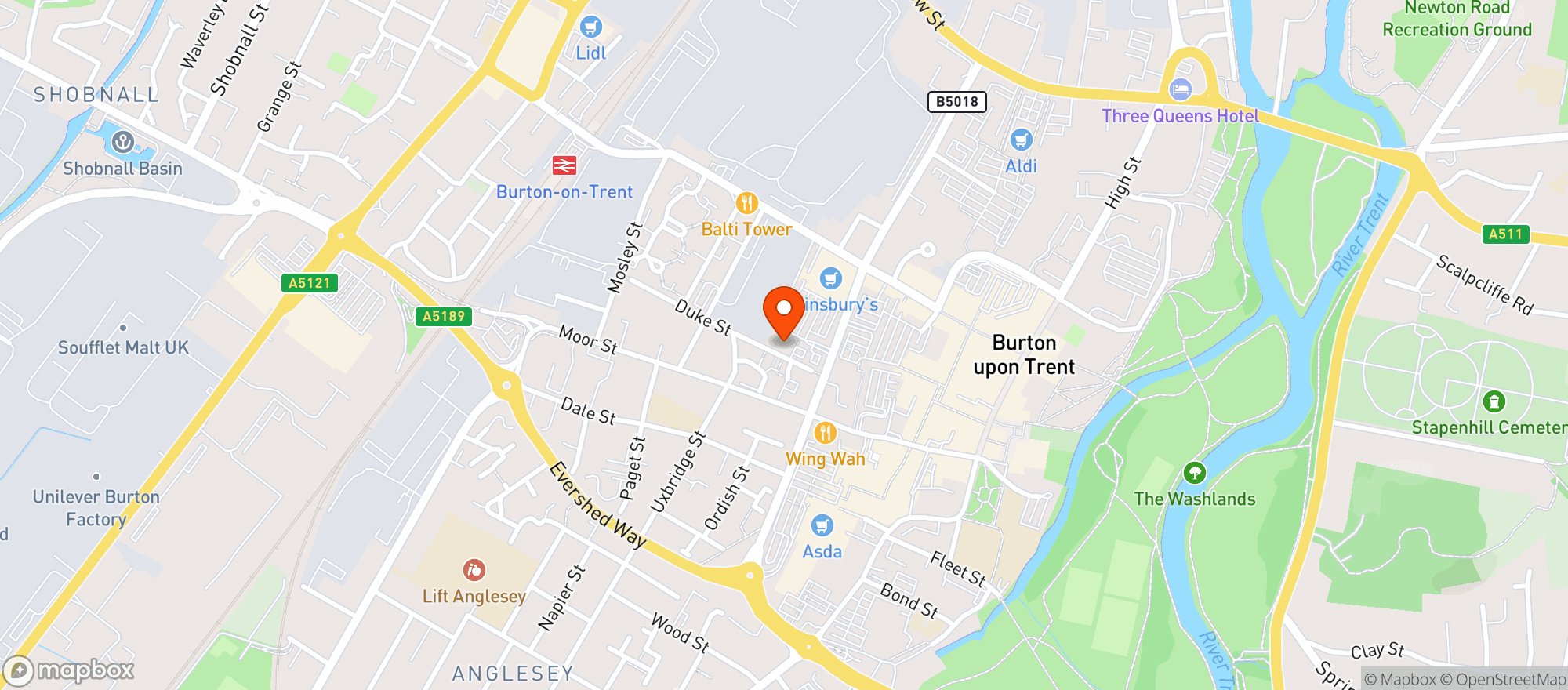 Map showing Sainsbury's Burton-on-trent