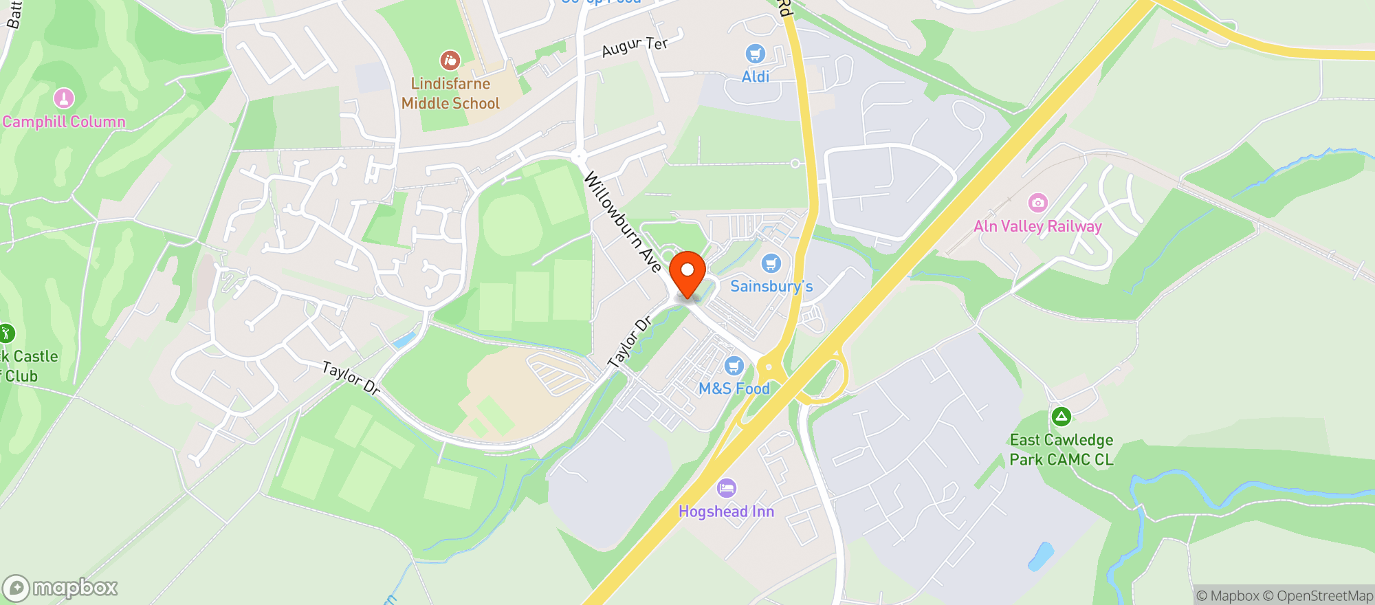 Map showing Sainsburys Alnwick