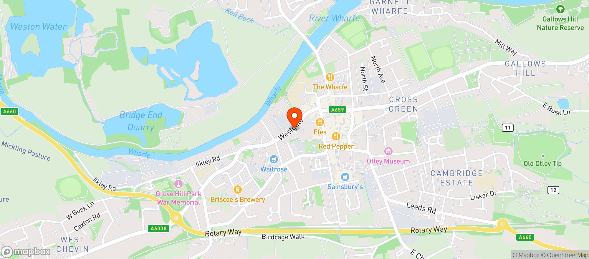 Map showing Waitrose Otley