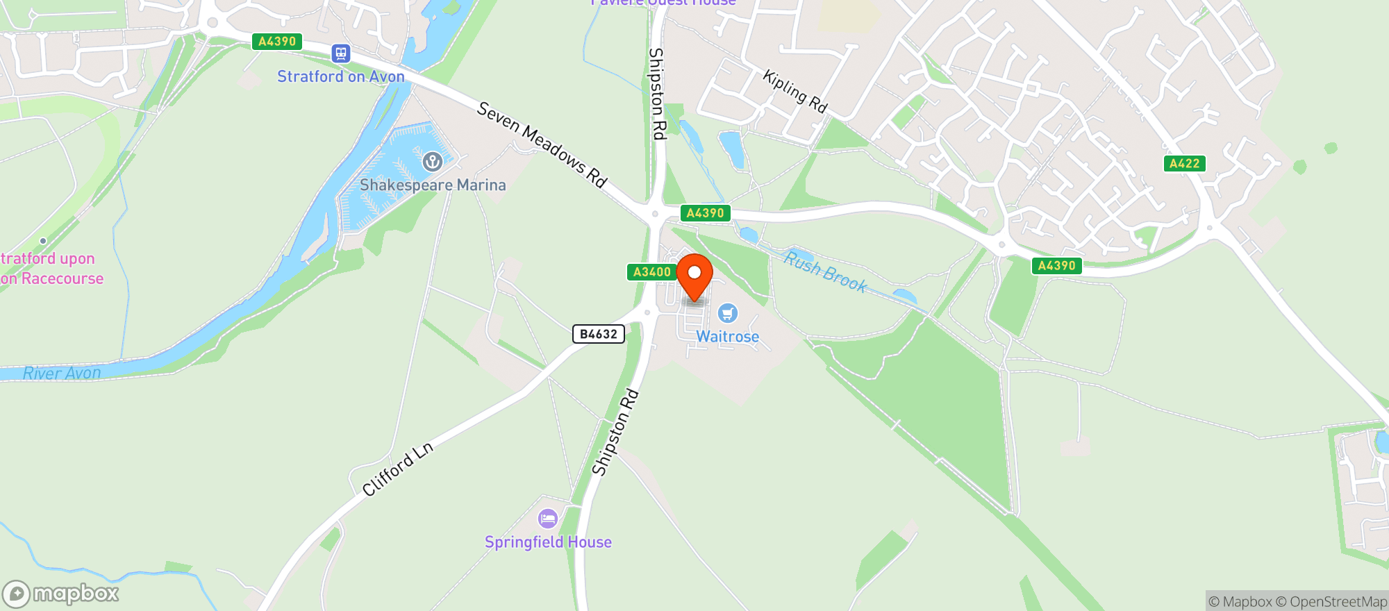 Map showing Waitrose Stratford Upon Avon