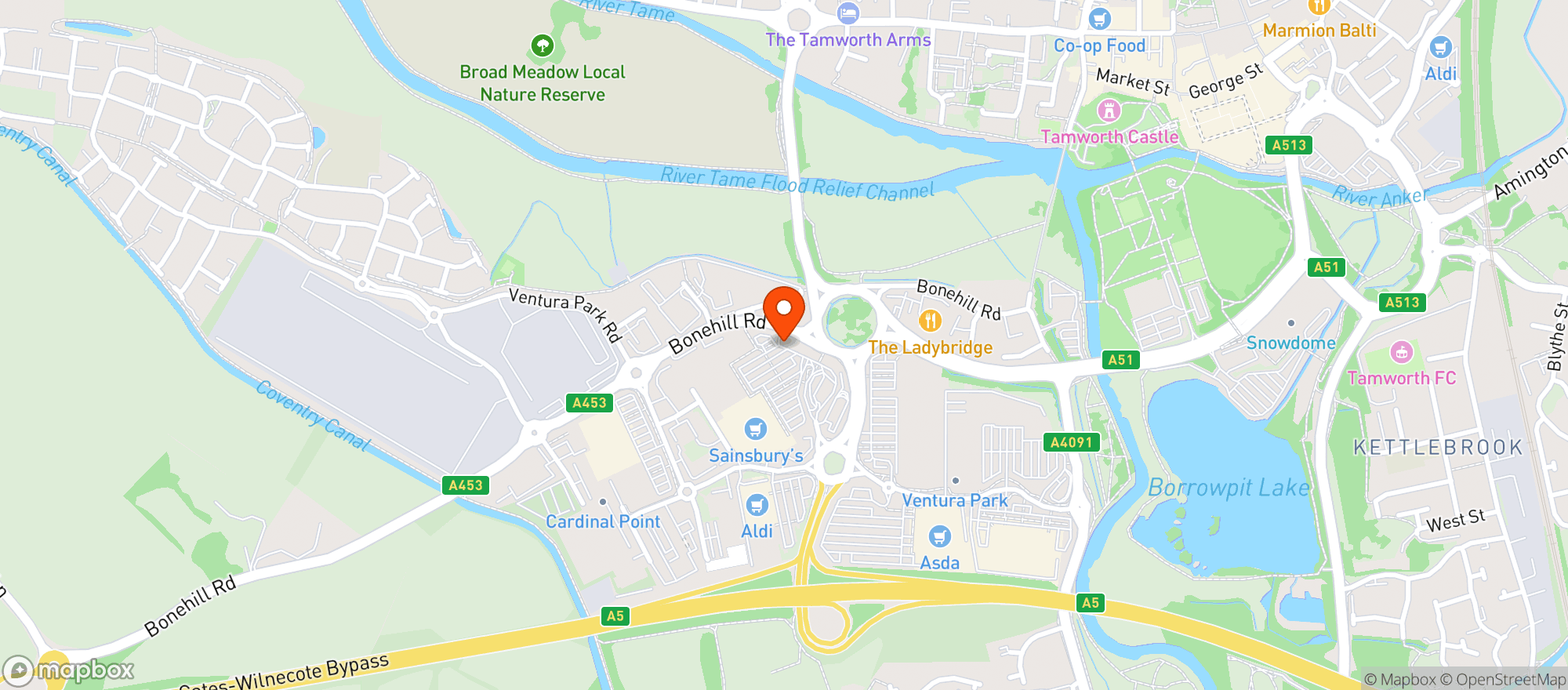 Map showing Sainsburys Tamworth