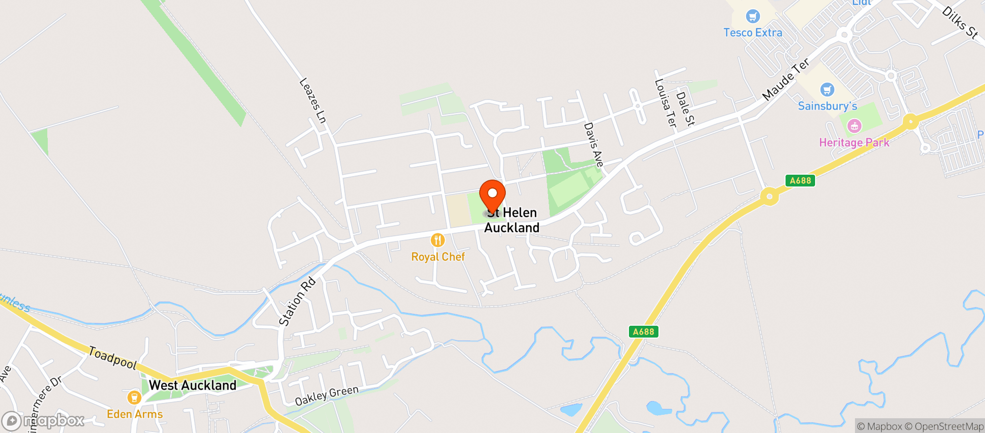 Map showing Tesco Extra Bishop Auckland