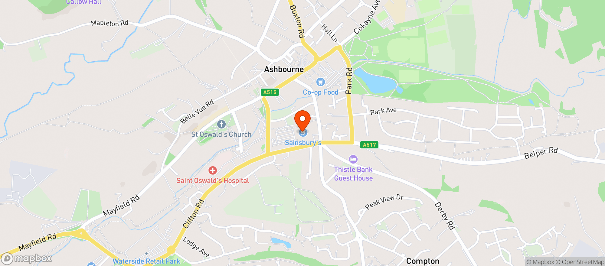 Map showing Sainsburys Ashbourne