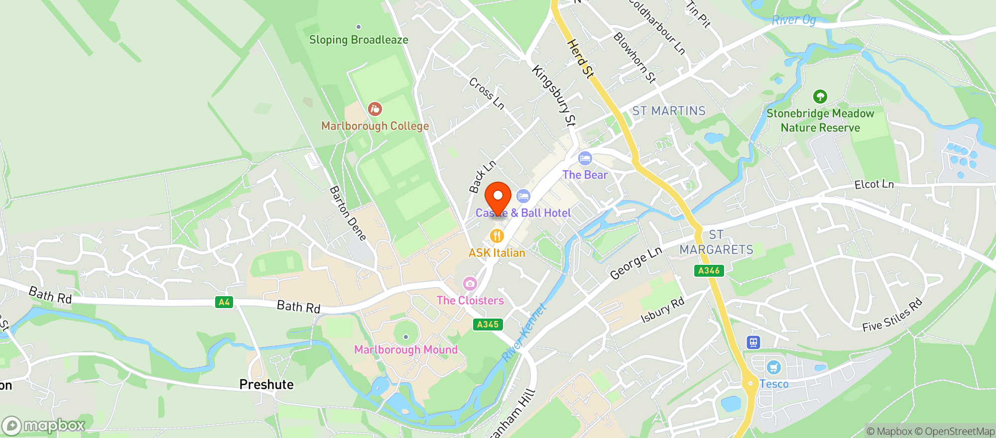 Map showing The Tap Marlborough