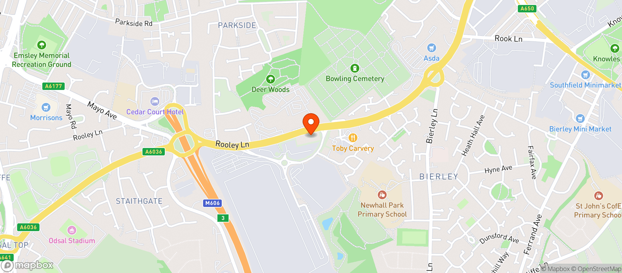 Map showing Toby Carvery - Bradford