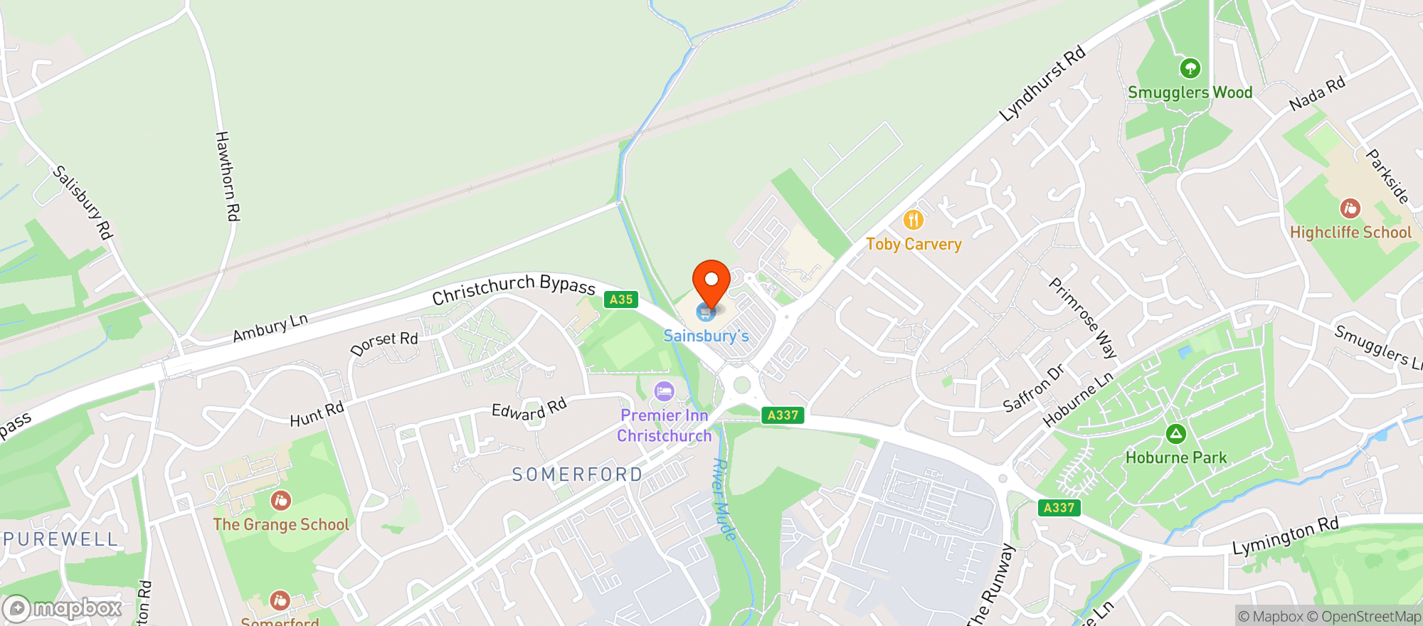 Map showing Sainsburys Christchurch