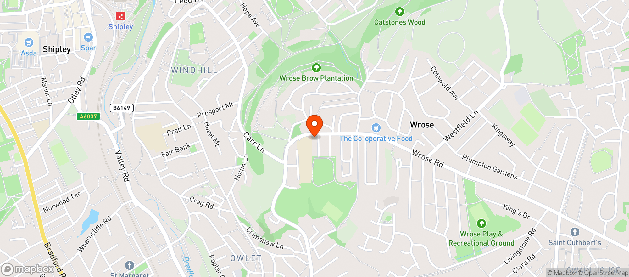 Map showing Wrose Bull Hotel