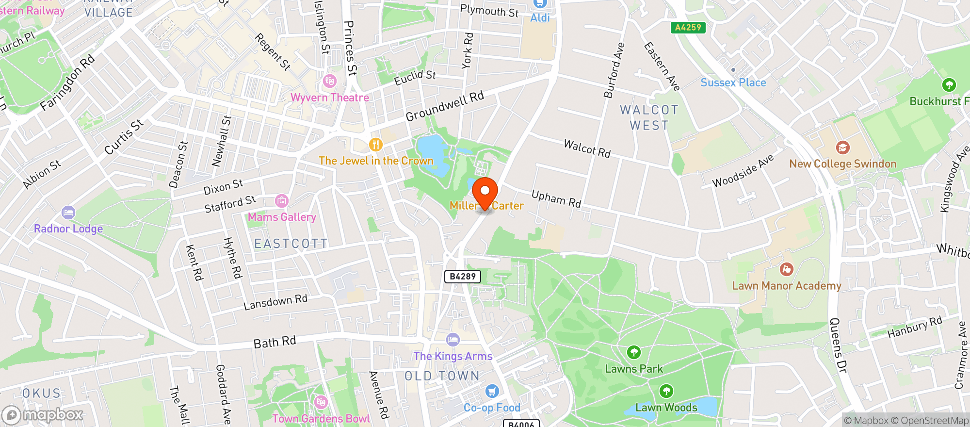 Map showing Miller & Carter - Swindon