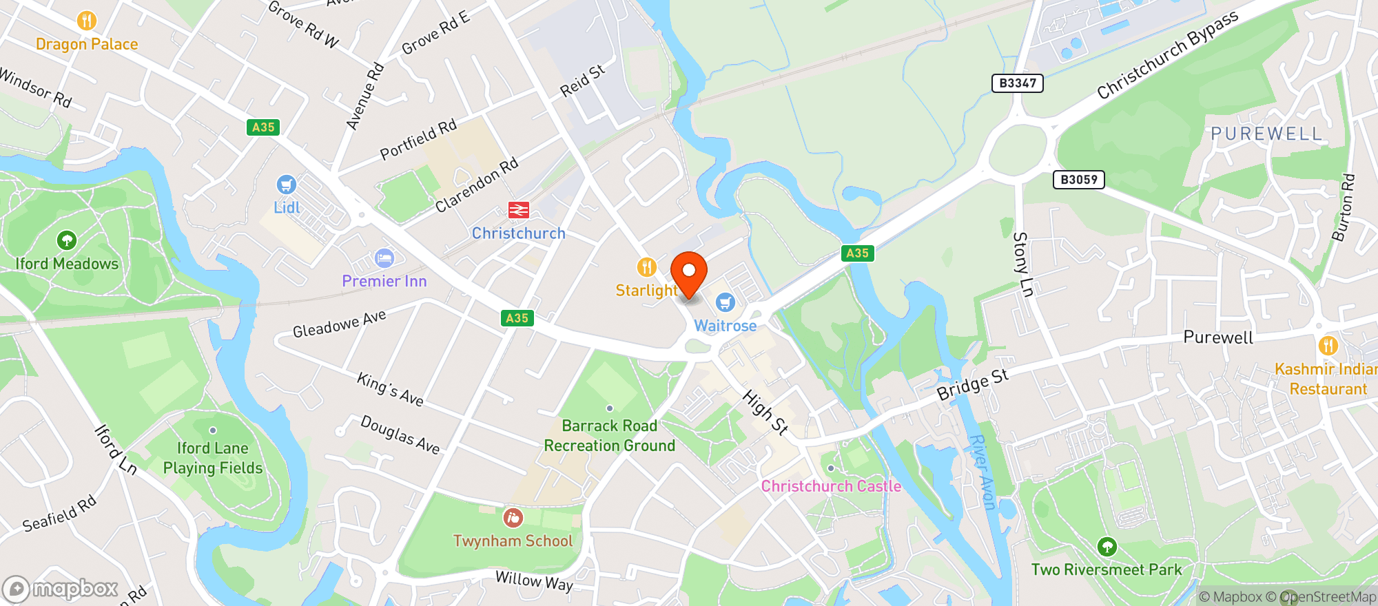 Map showing Waitrose Christchurch