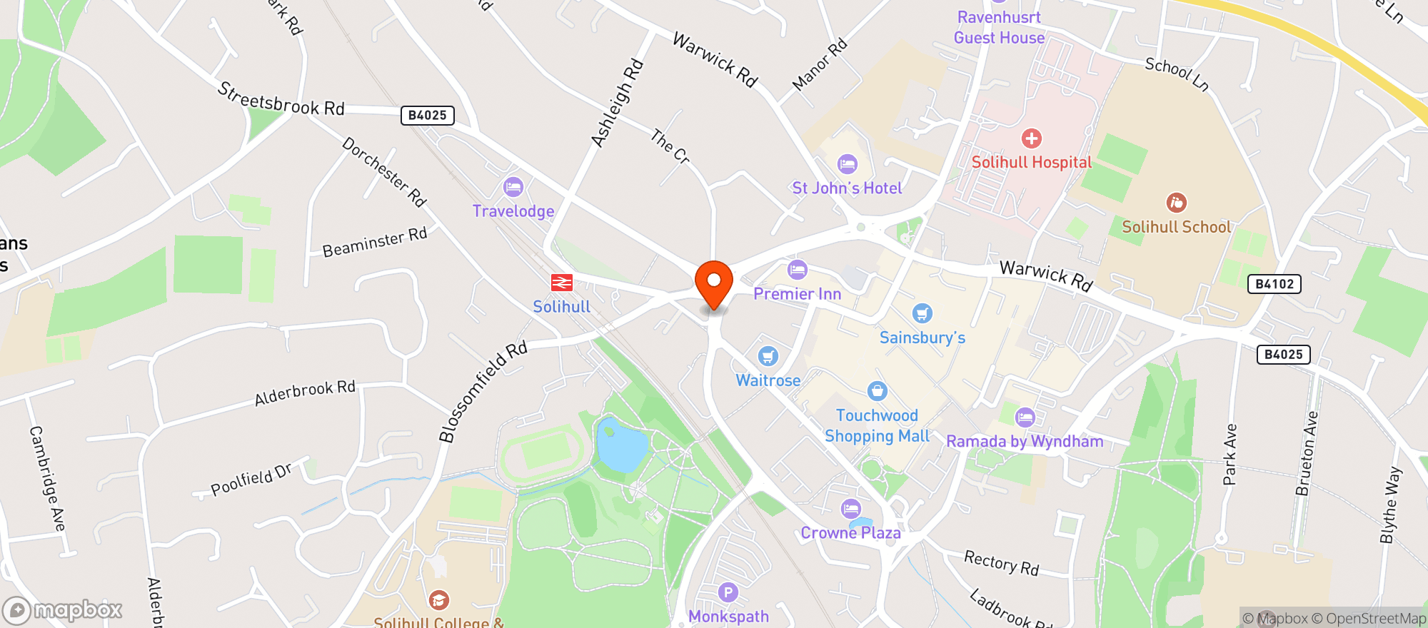 Map showing Waitrose Solihull