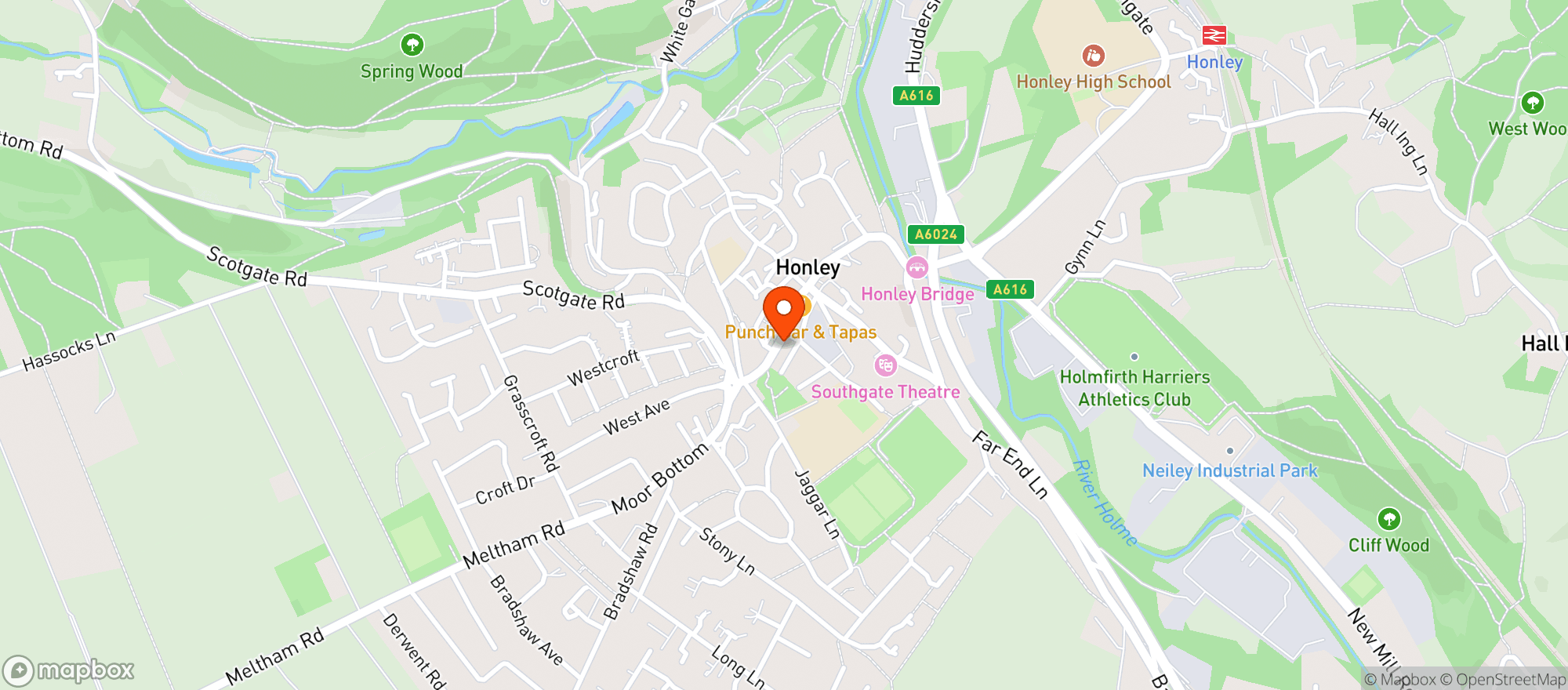 Map showing Honley Wine Bar
