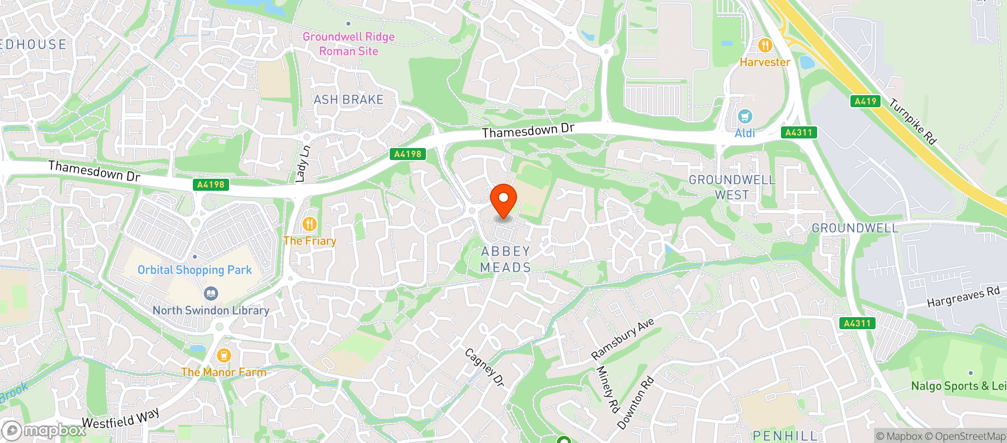 Map showing Toby Carvery - Friary