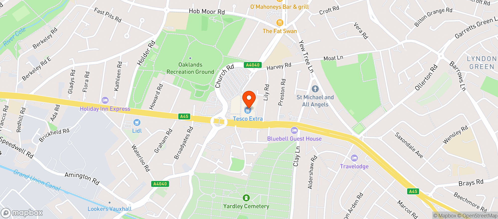 Map showing Tesco Extra Yardley