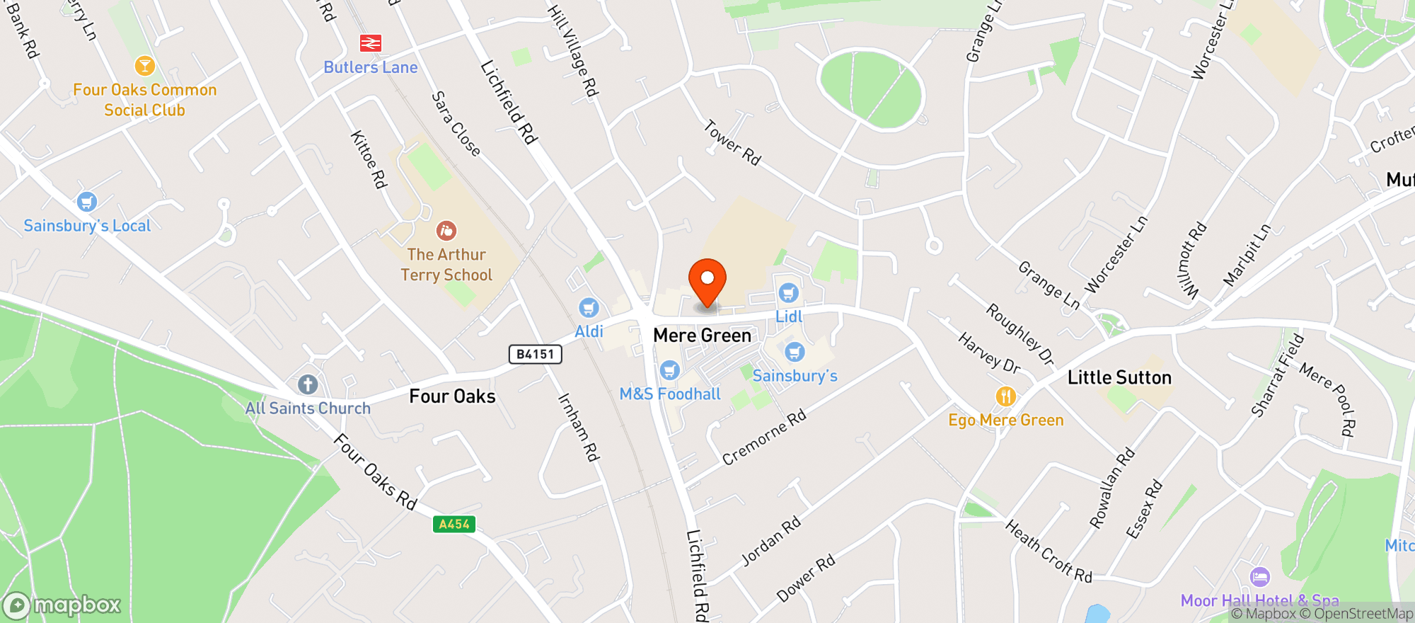 Map showing Majestic Mere Green