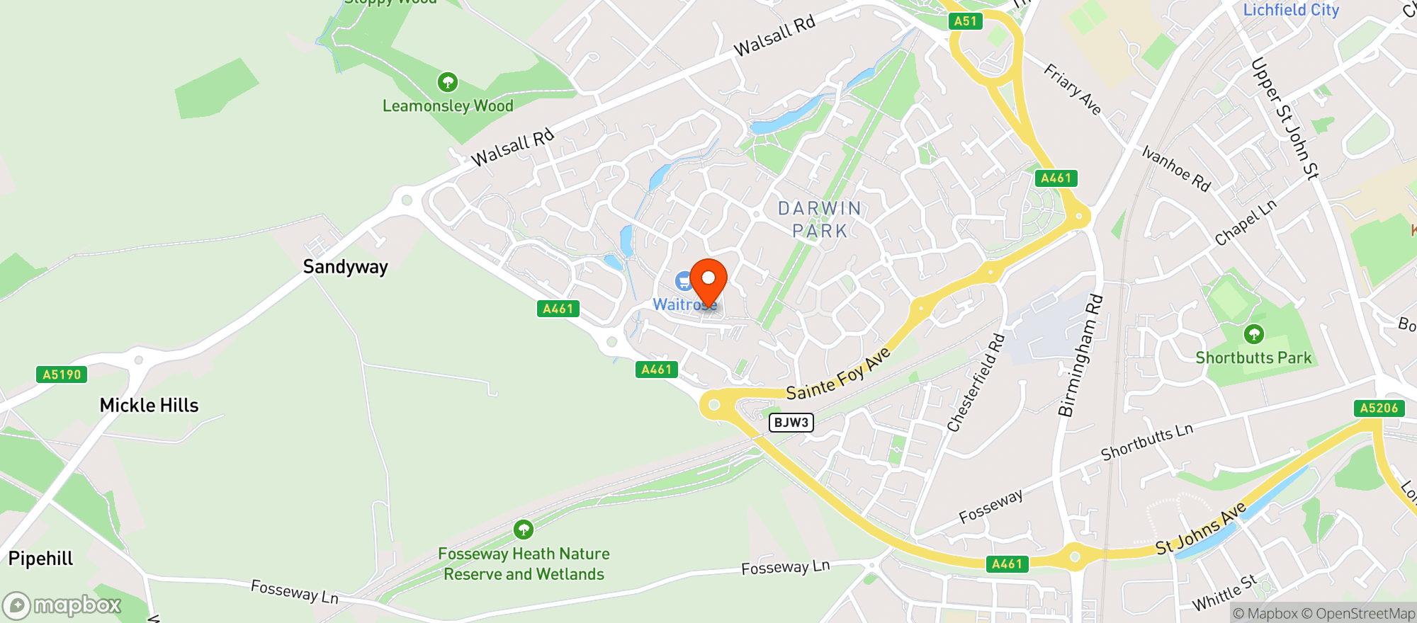 Map showing Waitrose Lichfield